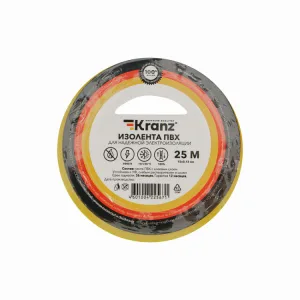 Изолента ПВХ 0,13х15 мм, 25 м, желто-зеленая KRANZ KR-09-2107 Kranz