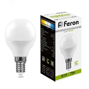 Лампа светодиодная LED 7вт Е14 белый шар 25479 Feron