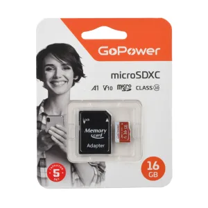 Карта памяти microSD GoPower 16GB Class10 UHS-I (U3) 80 МБ/сек V10 с адаптером GoPower 00-00025678 GoPower