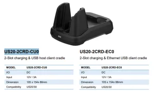 Док-станция (расширитель портов) M3 Mobile US20 2-Slot charging & USB host client cradle for 1xUS20 & 1xUS20 spare battery. Requires power supply (US20-PWSP-2XX sold separately) M3 Mobile