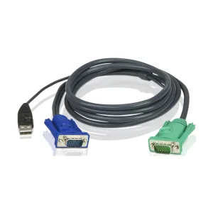 Шнур, мон+клав+мышь USB ATEN, SPHD15=>HD DB15+USB A-Тип, Male-2xMale, 8+4 проводов, опрессованный, 1.8 метр., черный, (2L-5202U) ATEN