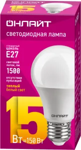 Лампа светодиодная 61 149 OLL-A60-15-230-2.7K-E27 15Вт грушевидная 61149 Онлайт