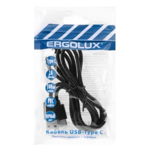 Кабель USB-Type C 2А 1м зарядка + передача данных черн. (пакет) ERGOLUX 15089 Ergolux