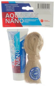 Набор для уплотнения резьбы лен (РФ) 20гр+паста 80гр AQUAFLAX NANO 04051 . AQUAFLAX NANO
