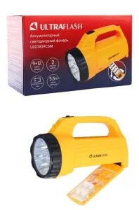 Фонарь аккумуляторный LED3819CSM 9LED + 12SMD 2 режима аккум. SLA 220В желт. Ultraflash 12860 Ultraflash