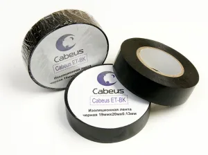 Изолента Cabeus ET-BK Изоляционная лента черная 19ммх20мх0.13мм Cabeus