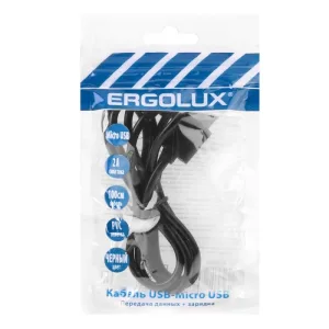 Кабель USB Micro USB 2А 1м зарядка + передача данных черн. (пакет) ERGOLUX 15088 Ergolux