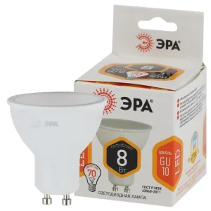 Лампа светодиодная LED MR16-8W-827-GU10 (диод, софит, 8Вт, тепл, GU10) Б0036728 ЭРА Эра