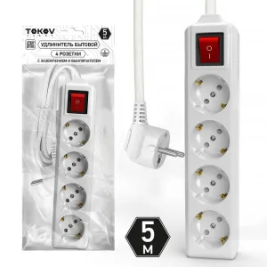 Удлинитель 4х5м с заземл. с выкл. 10А 3х1.5 TOKOV LIGHT TKL-C01-BU4-5-1.5-ZV TOKOV ELECTRIC