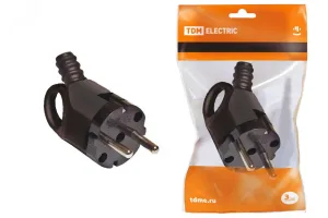 Вилка угловая с ушком с/з черная 16А 250В SQ1806-0006 TDM ELECTRIC
