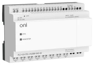 Модуль ЦПУ ПЛК 410 8 DI 6 UI (0-10В/DI) 8 RO 12В-24В DC или 24В AC с Ethernet портом без экрана ONI PLC-410-CPU-14U08R-0AD-00 ONI