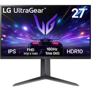 Монитор 27" LG UltraGear 27GS65F-B IPS 1920x1080, 180 Гц, 1 мс, 16:9, HDR10, 300 кд/м², DisplayPort, HDMI 2.0, Flicker Free, Low Blue Light, виртуальный прицел, стабилизатор черного цвета, счетчик кадров, трехсторонний безрамочный дизайн, регулировка... LG