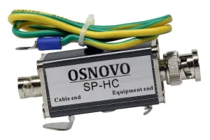 Устройство грозозащиты OSNOVO SP-HC SP-HC Устройство грозозащиты цепей видео HDCVI/HDTVI/AHD одноканальное для коаксиального кабеля. Двухступенчатая защита. Полоса пропускания видеосигнала до 80MHz. Максимальное длительное OSNOVO