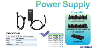 Блок питания M3 Mobile ASSY: US20 PSU 100~240VAC, 12VDC, 12.5A. Provides power to the 5 slot cradle for US20 and the 8 slot cradle for UL20. Includes EU power cord. M3 Mobile