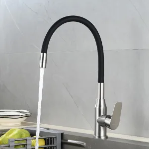 Смеситель одноручный для кухни с гибким изливом, хром/чёрный Decoroom