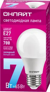 Лампа светодиодная 61 139 OLL-A60-7-230-6.5K-E27 7Вт грушевидная 61139 Онлайт