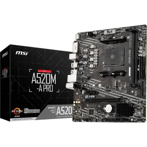 Материнская плата MSI A520M-A PRO, AM4, AMD A520, 2xDDR4, 4xSATA, 1xM.2, 1xPCIe 3.0 x16, DVI-D, HDMI, 1x1Gb LAN, 3x3.5 мм, 7.1, microATX MSI