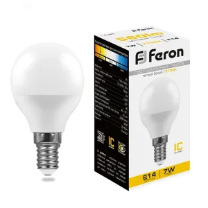 Лампа светодиодная LED 7вт Е14 теплый шар 25478 Feron