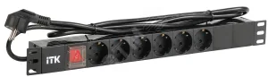 Блок розеток (PDU) 6 розеток DIN49440 с LED выключателем 1U шнур 2м вилка DIN49441 профиль из ПВХ черный (нем.станд) PH12-6D1-P IEK
