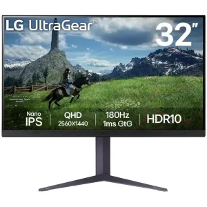 Монитор 31.5" LG UltraGear 32GS85Q-B IPS 2560x1440, 180 Гц, 1 мс, 16:9, HDR10, 350 кд/м², HDMI (x2), DisplayPort, USB-A (x2), Flicker Free, Low Blue Light, виртуальный прицел, стабилизатор черного цвета, счетчик кадров, трехсторонний безрамочный диза... LG