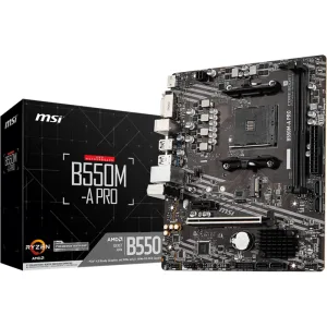 Материнская плата MSI B550M-A PRO, AM4, AMD B550, 2xDDR4, 4xSATA, 1xM.2, 1xPCIe 4.0 x16, DVI-D, HDMI, 1x1Gb LAN, 3x3.5 мм, 7.1, microATX MSI