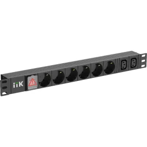 ITK PDU 6 розеток нем. ст. + 2 С13 LED 1U вх. С14 алюмин. ITK PH12-6D2C133 ITK