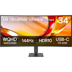 Монитор 34" LG UltraWide 34U640B-B VA 3440x1440, 144 Гц, 5 мс, 21:9, 300 кд/м², 2xHDMI 2.0, 1xDP 1.4, изогнутый экран (1800R), черный LG