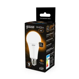 Лампа светодиодная Gauss LED A60 16W E27 1380lm 3000K 1/10/50 102502116 Gauss