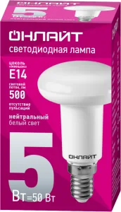 Лампа светодиодная 71 652 OLL-R50-5-230-4K-E14 5Вт 4000К нейтр. бел. E14 420лм 220-240В 71652 Онлайт
