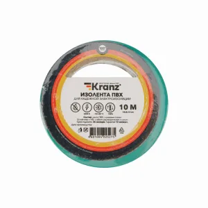 Изолента ПВХ 0,13х15 мм, 10 м, зеленая KRANZ KR-09-2003 Kranz