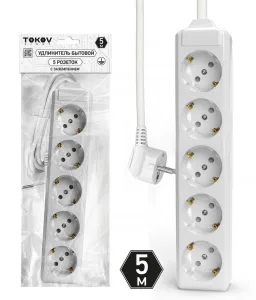 Удлинитель 5х5м с заземл. 10А 3х1.5 TOKOV LIGHT TKL-C01-BU5-5-1.5-Z TOKOV ELECTRIC