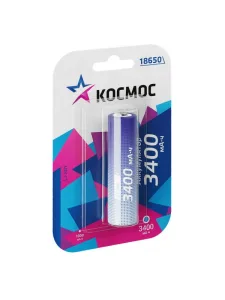 Аккумулятор 18650 Li-ion 3400мА.ч без защиты (блист.1шт) КОСМОС KOC18650Li-ion34UBL1 Космос