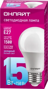 Лампа светодиодная 61 151 OLL-A60-15-230-6.5K-E27 15Вт грушевидная 61151 Онлайт