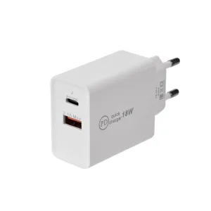 Сетевое зарядное устройство для iPhone/iPad Type-C + USB 3.0 с Quick charge, белое 16-0278 Rexant