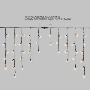 Гирлянда светодиодная "Айсикл" (бахрома) 4х0.6м 128LED тепл. бел. 10Вт 230В IP67 эффект мерцания провод каучук черн. (нужен шнур питания 315-000) 255-236 NEON-NIGHT