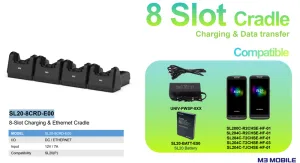 Восьмислотовый зарядный и коммуникационный кредл M3 Mobile ASSY: SL20 8 slot charging Ethernet cradle for 4xdevice 4xspare battery. Requires power supply (UNIV-PWSP-8XX; sold separately) SL20-8CRD-E00 M3 Mobile