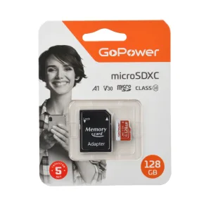 Карта памяти microSD GoPower 128GB Class10 UHS-I (U3) 100 МБ/сек V30 с адаптером GoPower 00-00025682 GoPower