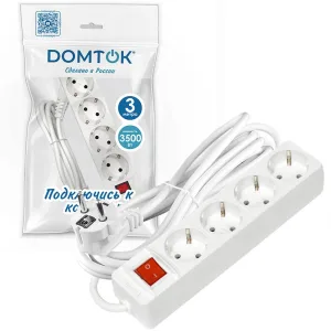 Удлинитель 4х3х16А IP20 3х1 с выкл. бел. DOMTOK 2499 Domtok