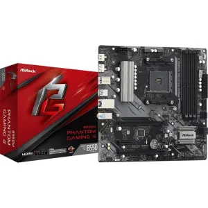 Материнская плата ASRock B550M Phantom Gaming 4, AM4, AMD B550, 4xDDR4, 4xSATA, 2xM.2, 1xPCIe 4.0 x16, DisplayPort, HDMI, 1x1Gb LAN, 3x3.5 мм, 7.1, microATX ASRock