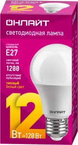 Лампа светодиодная 71 682 OLL-A65/А60-12-230-2.7K-E27 12Вт грушевидная 2700К тепл. бел. E27 1000лм 176-264В 71682 Онлайт