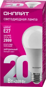 Лампа светодиодная 61 158 OLL-A60-20-230-4K-E27 20Вт грушевидная 61158 Онлайт