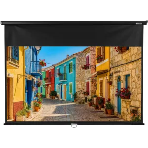 Настенный экран Lumien LEP-100129 Eco Picture 137х192см (рабочая область 104х186 см) (84") Matte White верх.кайма 30 см, восьмигранный корпус, возможность потолочн./настенного крепления, 16:9, цвет корпуса черный (треугольная упаковка) Lumien