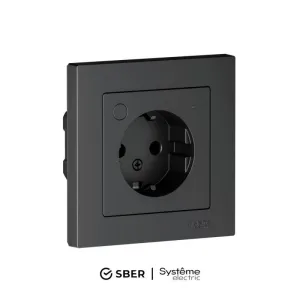 Розетка AtlasDesign Smart 16А L+N с заземл. защ. шторки Zigbee механизм карбон SE ATN001045Z Умный дом Sber & Systeme Electric