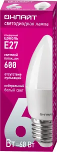 Лампа светодиодная 71 631 OLL-C37-6-230-4K-E27-FR 6Вт свеча 4000К нейтр. бел. E27 470лм 220-240В 71631 Онлайт