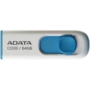 Флешка USB ADATA С008 (AC008-64G-RWE), 64Gb, USB 2.0, R/W 15/5, белый/синий ADATA