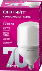 Лампа светодиодная высокомощная 82 906 OLL-T140-70-230-840-E27E40 70Вт 4000К нейтр. бел. E27/E40 5300лм 176-264В 82906 Онлайт