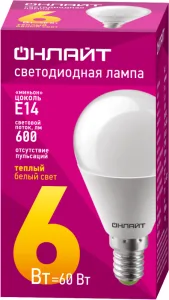 Лампа светодиодная 71 643 OLL-G45-6-230-2.7K-E14 6Вт шар 2700К тепл. бел. E14 450лм 220-240В 71643 Онлайт