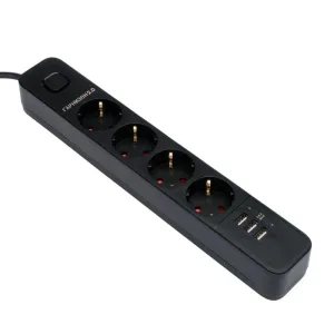 Сетевой фильтр Гарнизон 2.0 Мультипорт EPS-4-U3-B-2, 4 р, 10А, 3xUSB, 2 м, ур.защиты 2+, черный, пакет Гарнизон