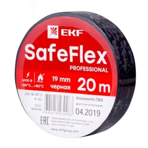 Изолента ПВХ 19мм (рул.20м) черн. SafeFlex plc-iz-sf-b EKF