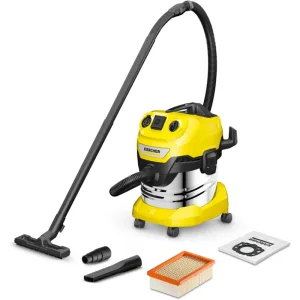 Строительный пылесос Karcher WD 4 P S V-20/5/22 желтый, 1000 Вт, уборка сухая/сбор воды/выдув, пылесборник мешок/контейнер, 20 л Karcher
